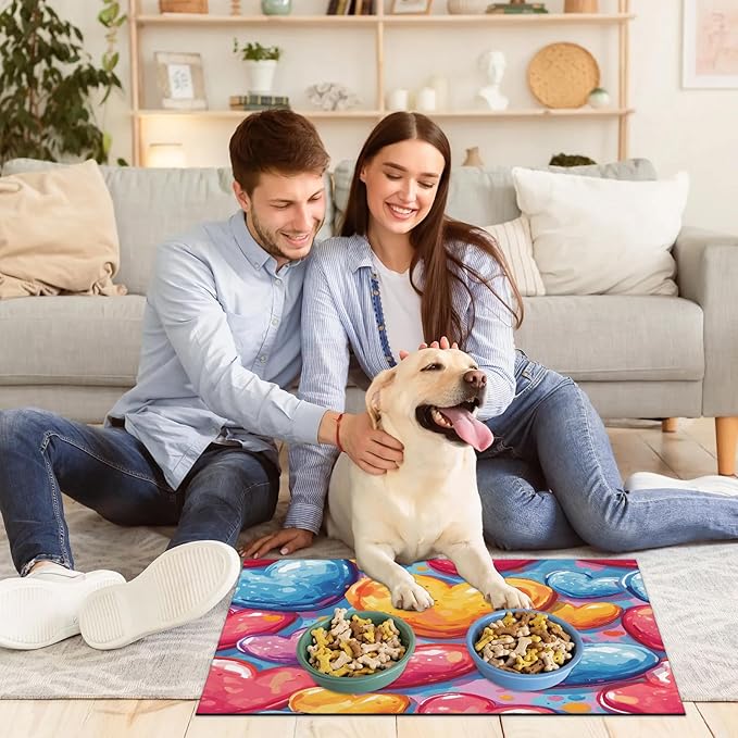 Love Heart Dog Food Mat for Floors Absorbent, Quick Dry Water Dispenser Mat for Food, Water, Pet Supplies 24" x 32", Romantic