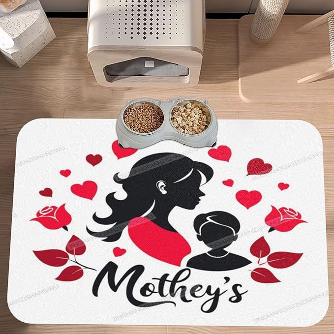 Dog Food Mat Dog Mat for Food and Water 18X12In Happy Mother's Day Floral Gift for Mom Im No Stains Cat Pet Feeding Mats Water Bowl Messy Drinkers