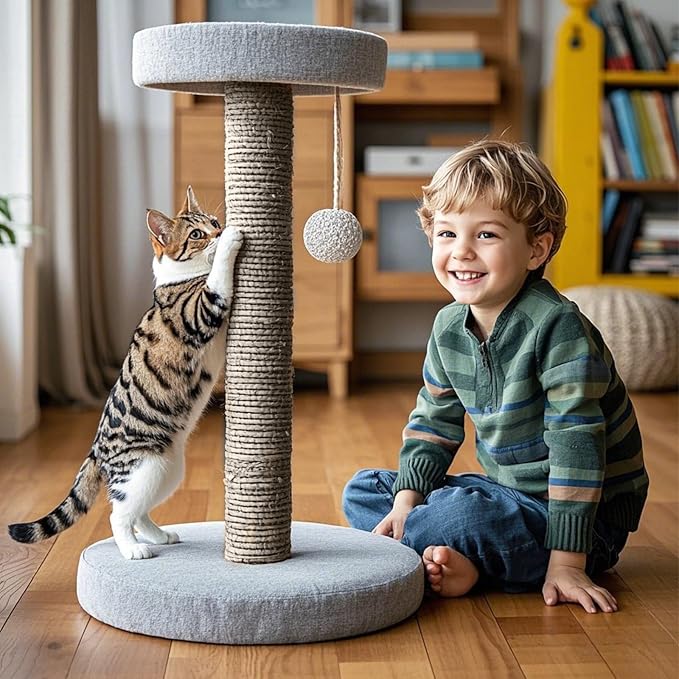 PowerKing Natural Sisal Replacement Scratching Post, 4 Pieces M8 Cat Scratch Post Refill Pole Parts for Refurbishment, White, Include Screws (Grey-15.7''+15.7''+7.87''+7.87'')
