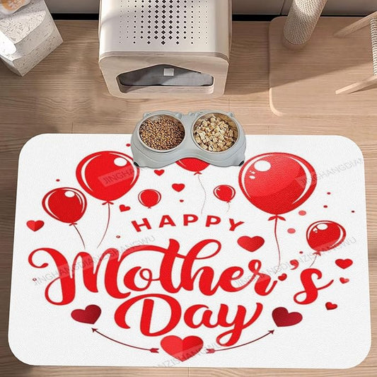 Pet Feeding Mat for Floors Waterproof Dog Mat for Food and Water Happy Mother's Day Floral Gift Mom Blessing Eh Absorbent Quick Dry Non Slip Mats Cat Bowls 18X12In