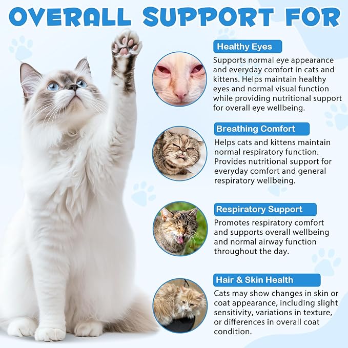 L-Lysine for Cats, L-ysine Supplement for Cats, Cat Immune Support, Cat Lysine Drops, 60ML Drops for Respiratory, Sneezing, Runny Nose, Eye Function, Allergy Relief for Kittens