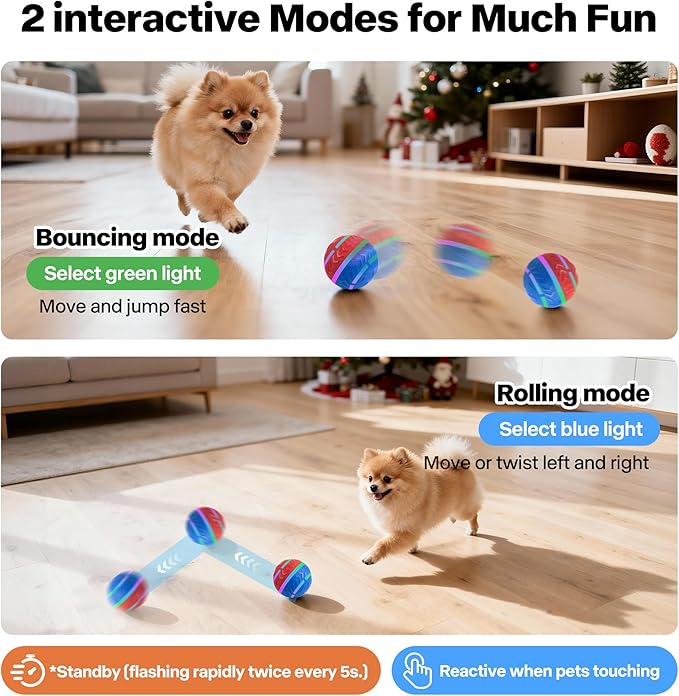 Pet Prime Interactive Dog Ball,Automatic Self Moving Dog Toys to Keep Them Busy,Rechargeable Motion Activated Rolling Ball with Lights for Small Medium and Large Dogs,2 Modes for Fun