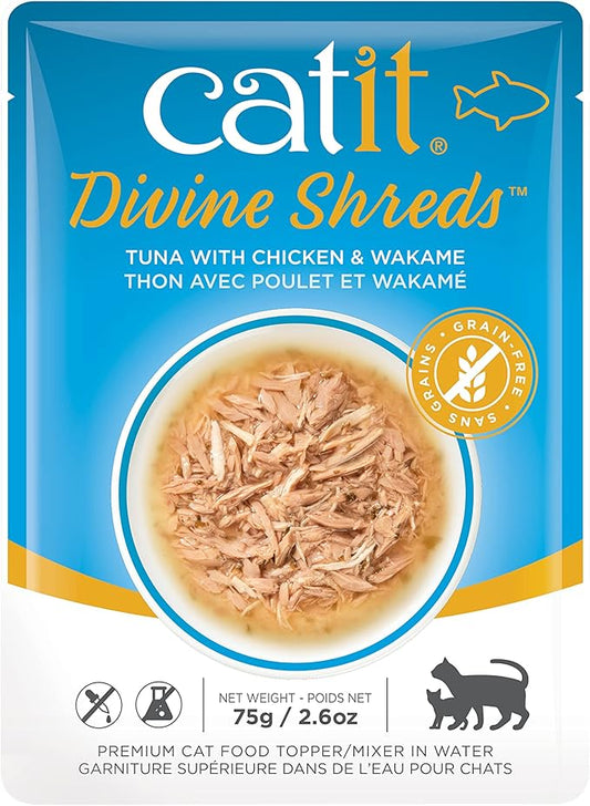 Catit Divine Shreds Premium Cat Food Topper, Tuna with Chicken & Wakame