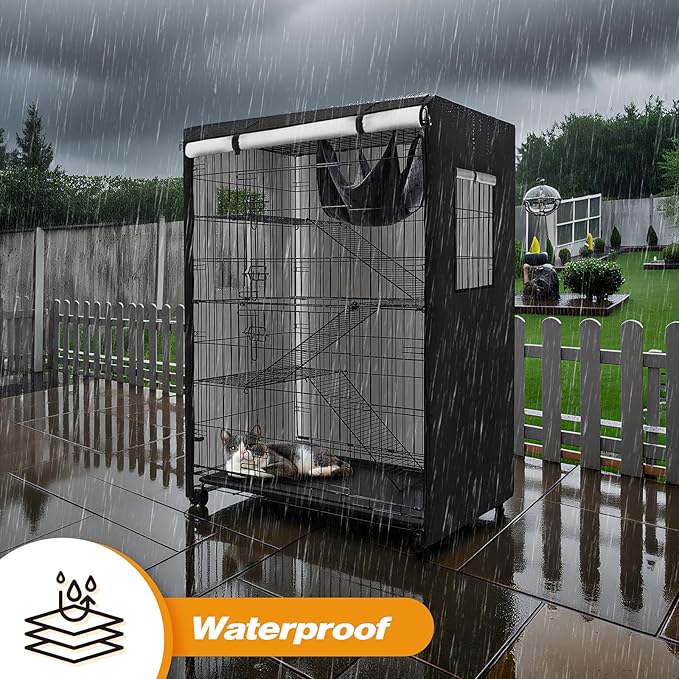 Catio Cover,37" L x 23.5" W x 50" H Cover for Catio Outdoor Cat Enclosure Waterproof, 420D Cat Cage Covers for Homey Pet Cats Cages, Outdoor Cats Enclosure Covers(Black)(Catios Not Included)