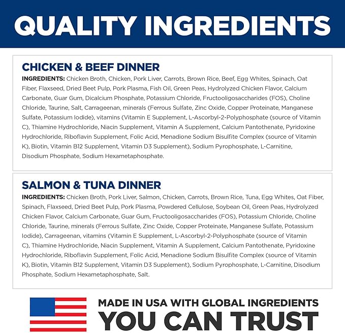 Hill's Science Diet Sensitive Stomach & Skin, Adult 1-6, Stomach & Skin Sensitivity Support, Wet Cat Food, Variety Pack: Chicken & Beef; Salmon & Tuna Stew, 2.8 oz Pouch Variety Pack, Case of 12