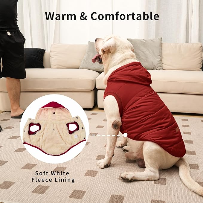 Fleece Lining Extra Warm Dog Hoodie in Winter,Small Dog Jacket Puppy Coats with Hooded,Red S