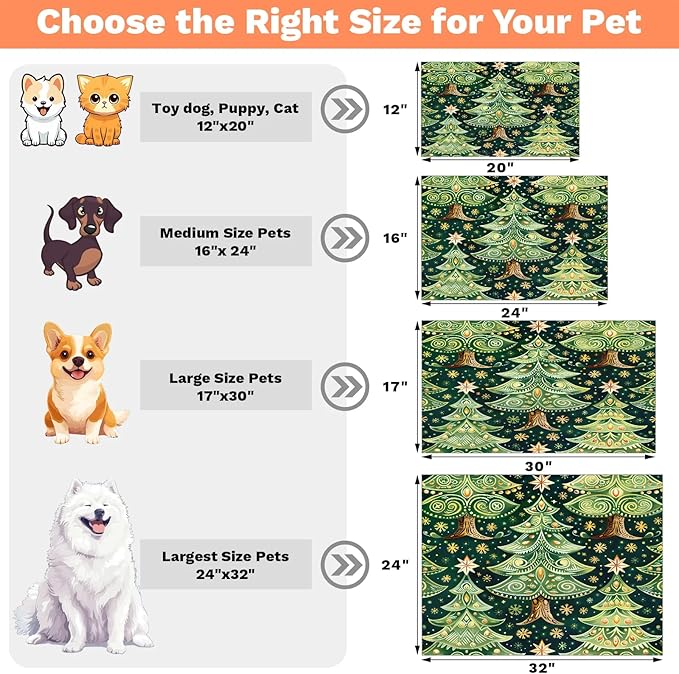 Christmas Tree Dog Food Mat for Floors Absorbent, Quick Dry Water Dispenser Mat for Food, Water, Pet Supplies 24" x 32", Snowflake Star