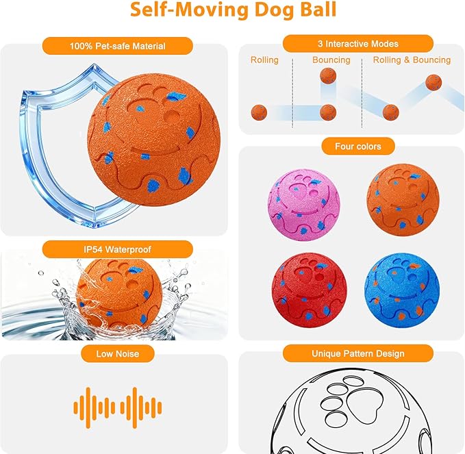 Dog Balls: Interactive Dog Ball, Self-Moving Dog Toy with Auto-Rolling & Bouncing, E-TPU Material, IP54 Waterproof, Motion-Activated (Orange, Large)