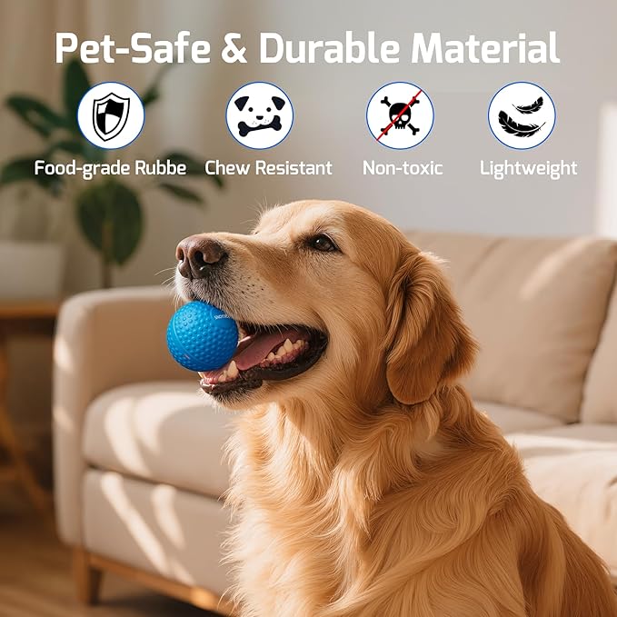 Smart Interactive Dog Balls, Durable Food-Grade Rubber Material, Automatic Moving, Bouncing, Rotating Toy with Light for Medium, Large Dogs, IPX7 Waterproof (Blue)