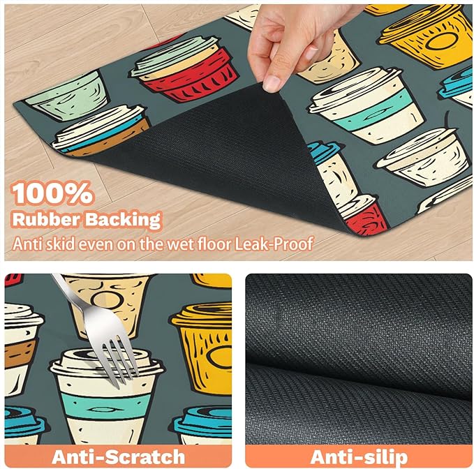 Vintage Coffee Dog Food Mat for Floors Absorbent Dog Bowl Mat for Food and Water Dispenser Quick Dry Cat Food Placemat Pet Supplies 16" x 24", Colorful Coffee