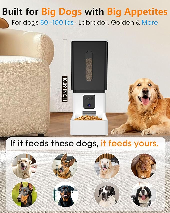 Automatic Dog Feeder Large Breed: 12L/50 Cups with HD 1080P Camera - 5G WiFi Anti-Clog Timed Dog Feeder for Golden Retriever Busy Owners by UTCG