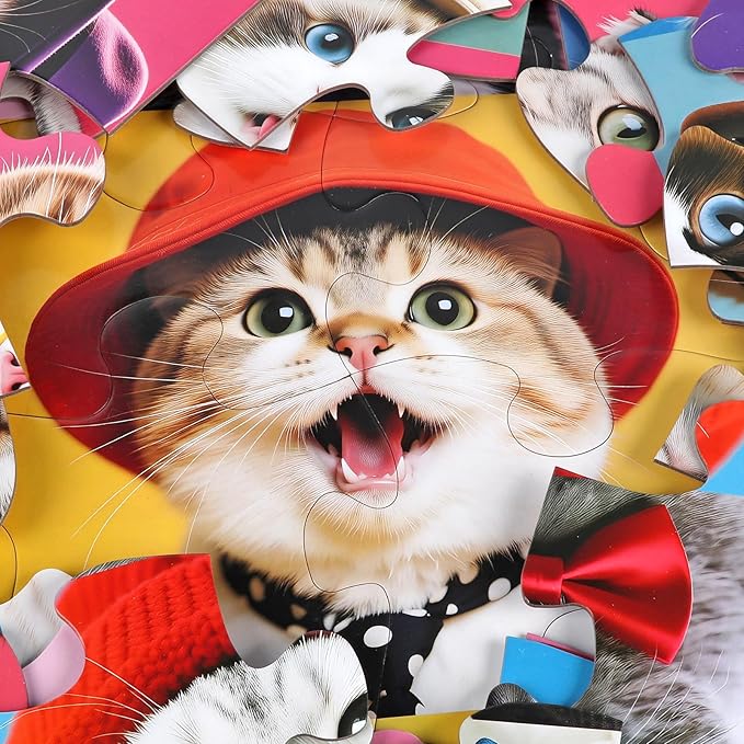 Jumbo Floor Puzzle for Kids,48 Piece Cat Jigsaw Puzzles,Pet Learning Educational Toys for Toddlers Ages 3-5,Children Easter Gift for Boy Girl Ages 4-8