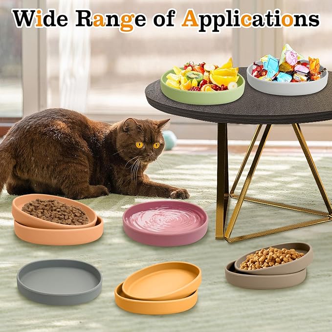 BNOSDM Silicone Dog Food Plate Shallow Dog Bowl Flat Cat Dish 2 Pack Small Puppy Plates for Small Dogs and Cats Whisker Fatigue Pet Feeding Bowls for Dry and Wet Food (Light Brown)