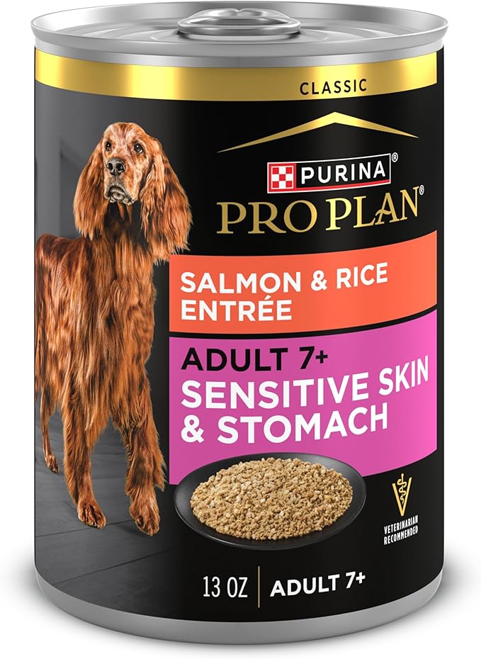 Purina Pro Plan Senior Wet Dog Food for Sensitive Stomach with Salmon and Rice Entree - 13 oz. Can (Pack of 12)