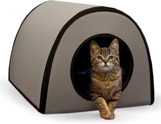 K&H Pet Products Heated Outdoor Cat House for Outside - Thermo Mod Kitty Shelter, Insulated, Waterproof, Heated Floor, Washable Cover, Safety Listed - Small 21 X 14 X 13in Gray 20W