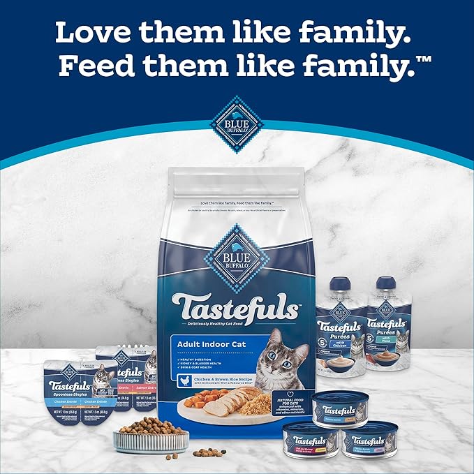 Blue Buffalo Tastefuls Mini Purées, Adult Cat Natural Single-Serving Snack, 4-Count Variety Pack Chicken and Tuna, 0.5 oz. (Pack of 4)