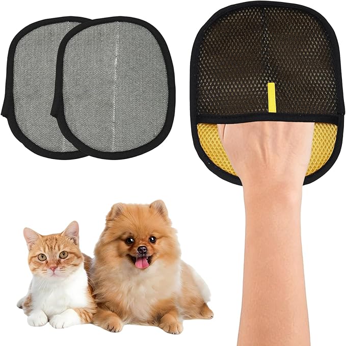 Pet Hair Remover Gloves, Electrostatic Pet Hair Dog Cat Grooming Removal Glove Reusable Magic Brush Animal Fur Removal Tool(2Pcs, L, Black/Yellow) for Clothes/Carpet/Couch/Car Seat