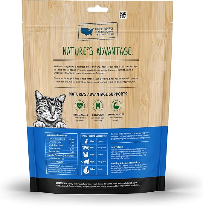 Nature's Advantage Freeze-Dried Raw Turkey & Tuna Dinner Cat Food Mini Patties, 12 oz | Grain Free, High Protein Nutrition