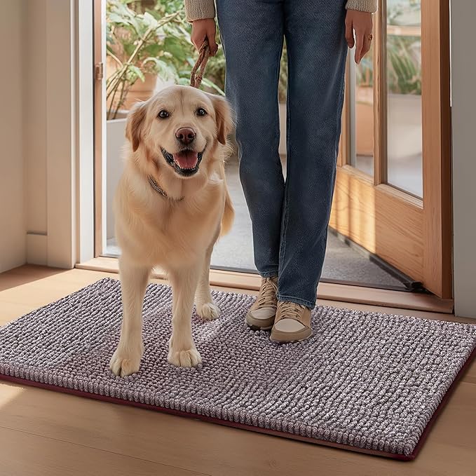 EHEYCIGA Super Absorbent Dog Door Mat for Muddy Paws 30x20 Inch Indoor, Front Doormat Outside Entrance, Quick Dry Chenille Washable Dog Crate Bed, Non-Slip Pet Rug Mud Mat Outdoor Entryway, Brown