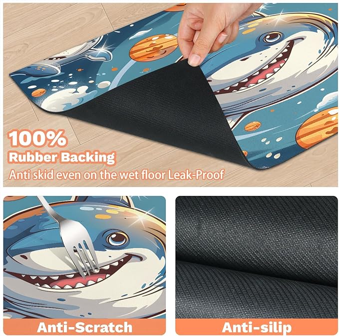 Cute Sharks Dog Food Mat for Floors Absorbent Dog Bowl Mat for Food and Water Dispenser Quick Dry Cat Food Placemat Pet Supplies 16" x 24", Funny Animal