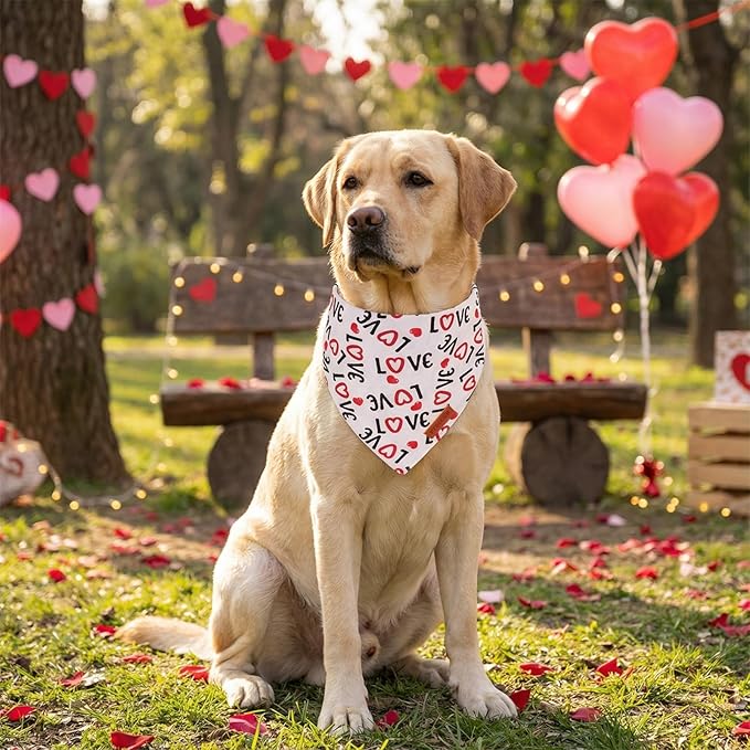 PTDECOR Dog Valentine Bandana, Reversible Love and Heart Print Valentine Pet Scarf, Premium Durable Fabric, White Bandanas for Extra Large Dogs (X-Large)