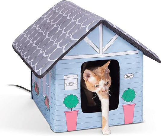 K&H Pet Products Heated Outdoor Cat House for Outside Pets in Winter, Weatherproof Outdoor House for Ferals, Insulated Kitty Shelter, 2 Doors, Waterproof Heated Cat Bed, Safety Listed - Cottage 20W