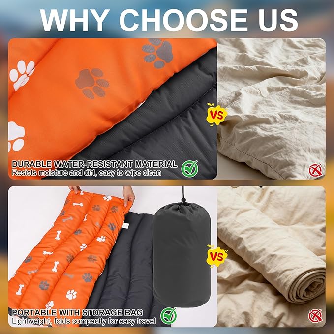 BINGPET Outdoor Travel Dog Bed for Large/Medium Dogs,Portable Waterproof Camping Mat with Carry Bag,Foldable Outside Bed,Machine Washable Indoor Pet Mat for Small,Medium and Large Dogs 26"x43"