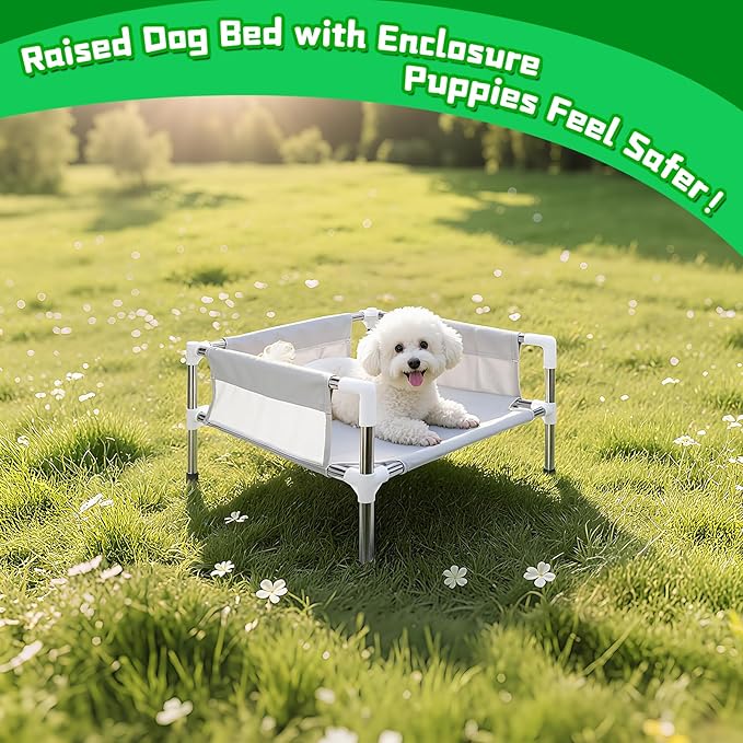 Makerfire Elevated Dog Bed, Raised Dog Sofa Bed for Small Dogs, Detachable Cooling Indoor/Outdoor Pet Cot with Non-Slip Feet, Polyester Cotton (19.5 “L x 19.5 ”W x 11.6 "H)
