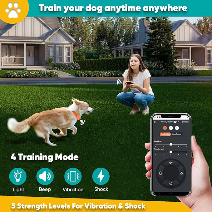 GPS Wireless Dog Fence with Free App, Electric Fence System with Training Collar, Portable Fence for Outdoor Use, Rechargeable Waterproof Flexiable Collar, Adjustable for Large Medium Dogs (Oran ge)