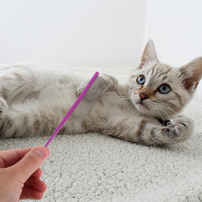 SUPVOX Pet Grooming Comb Rat Tail Metal Pet Comb with Rounded Ends for Dematting and Hair Removal Suitable for Cats and Dogs Purple