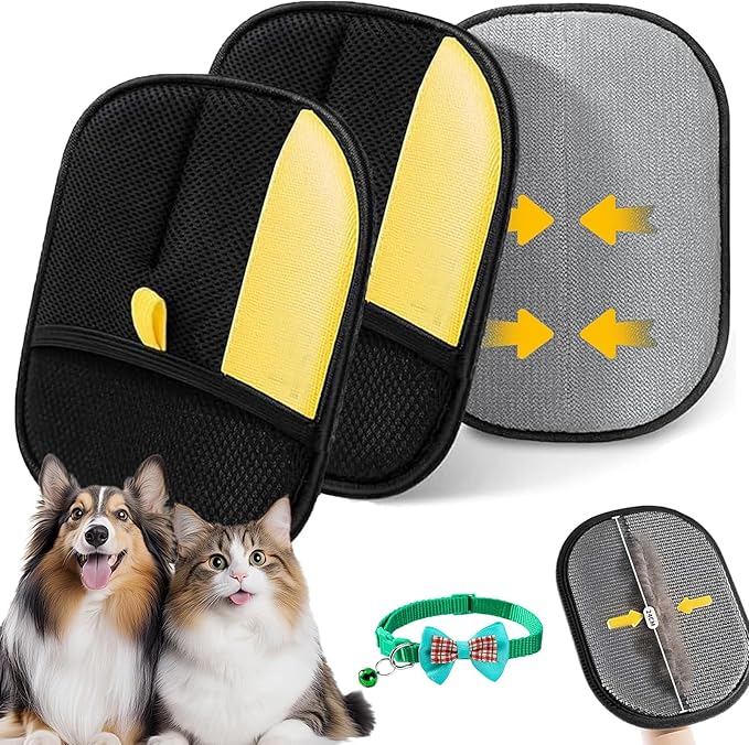 Reusable Pet Hair Remover Electrostatic Gloves, Pet Hair Remover Glove, Double Sided Electro Static Gloves for Pet Hair, Quick Easily Clean Pet Hair from Furniture and Clothes (2PCS)