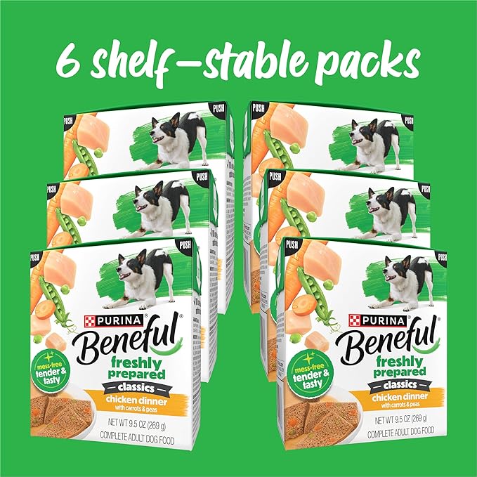 Purina Beneful Freshly Prepared Classics Chicken Dinner with Carrots and Peas Pate Dog Food - 9.5 oz Carton (Pack of 6)