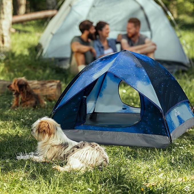 Outdoor Waterproof Pet Camping Tent, Cave Bed for Indoor Cats and Small Dogs, Portable Cat House Dog House, 21.6x21.6x14.9'', Navy Blue, S. (The Pole has Been Improved)