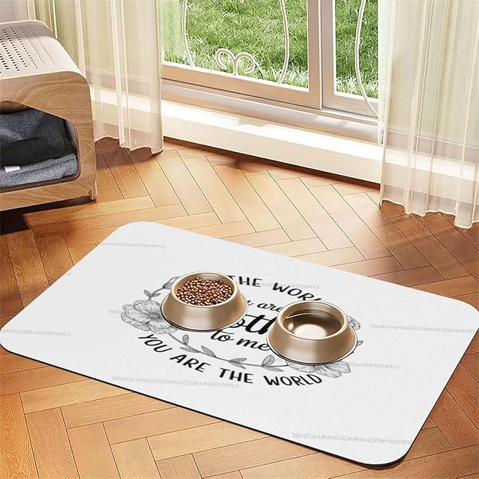 Dog Food Mats for Floors Happy Mother's Day Floral Gift Mom White Cr Absorbent Pet Cat Food Mat Quick Dry Dog Bowl Mats for Water Pet Supplies 18X12In