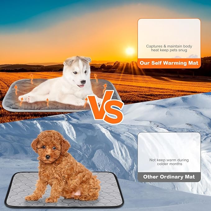 2 Pack Self Heating Cat Mat Self Warming Pet Pads Washable Kennel Mat Dog Crate Pad Reflects Body Heat Non Skid Cat Thermal Pads for Puppy Indoor Outdoor(Gray,19 x 28 Inches)