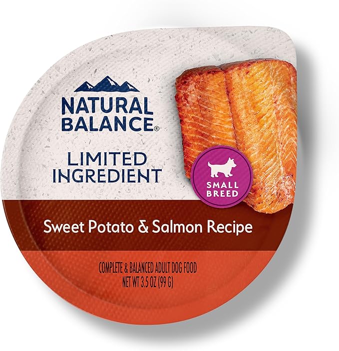 Natural Balance Limited Ingredient Small Breed Adult Wet Dog Food, Sweet Potato & Salmon Recipe for Sensitive Stomachs - 3.5oz Cups (Case of 12)