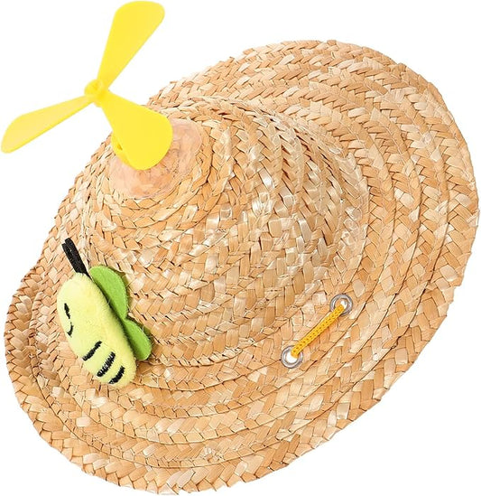 LALAFINA Pet Straw Hat Woven Knitted Cap with Helicopter Decor, Large Size Photo Props for Dogs, Cute Outdoor Pet Supplies for Home and Travel