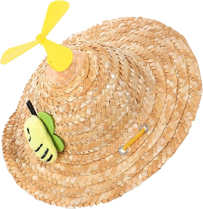 VOSAREA Pet Straw Hat and Straw Woven Cap, Playful Insect Pattern with Photo Props, Lightweight Breathable Pet Supplies for Small to Medium Dogs