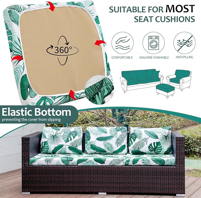 HANDONTIME Tropical Leaves Outdoor Cushion Covers 8pcs Green Leaves White Couch Cushion Covers Replacement Patio Couch Cover Sofa Cover Indoor Patio Cushion for Outdoor Furniture Washable, Cover Only