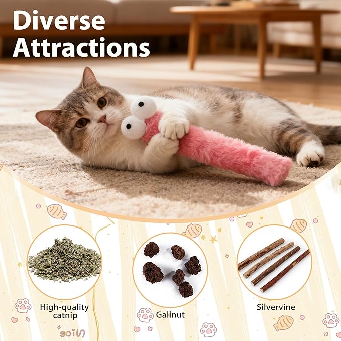 3 Pack Cat Toys Pillows,Catnip Inside, Interactive Indoor Kitten Play and Exercise Toy,Promotes Kitty Exercise,13 Inches(Pink+Green+Purple)