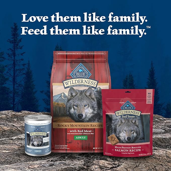 Blue Buffalo Wilderness Natural High Protein Wet Food for Adult Dogs, Turkey & Chicken Grill WITH WHOLESOME GRAINS, 12.5-oz Cans, 12 Count
