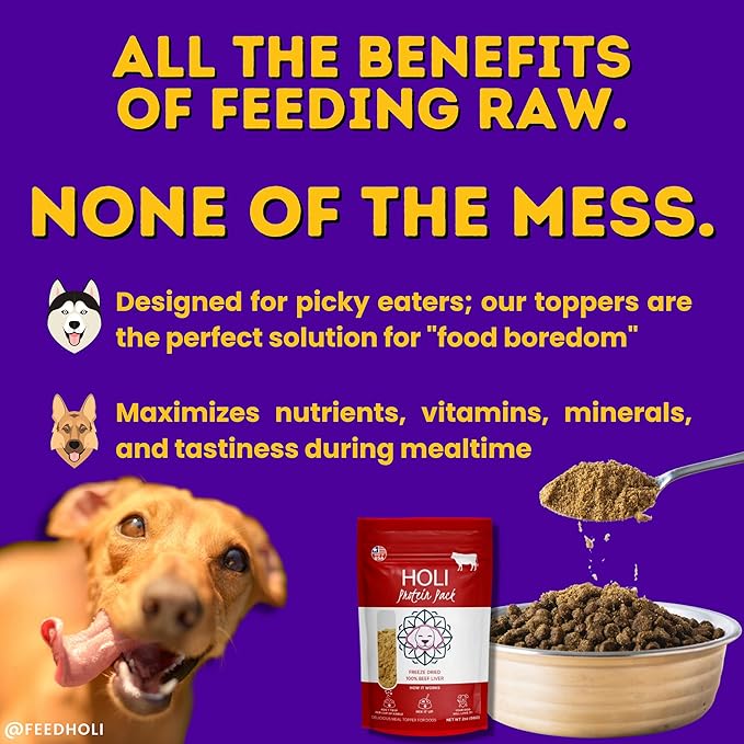 HOLI Freeze Dried Dog Food Topper - 3 Pack 2oz/Bag (Beef Liver, Lamb Liver, Rabbit) Mix in Flavor Enhancer, 100% All Natural