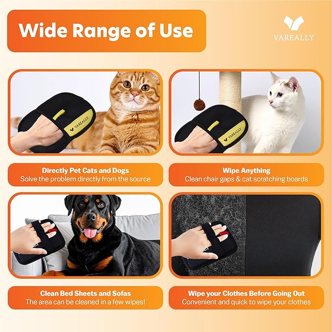 Pet Hair Removal Glove – Reusable Electrostatic Grooming Gloves for Dogs & Cats – Pet Hair Removal Dog Hair Remover