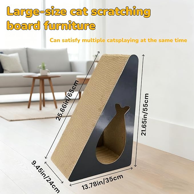 Cat Scratchers for Indoor Cats - 6-Sided Corrugated Cardboard Triangle Scratching Post Against Wall, 9.45"