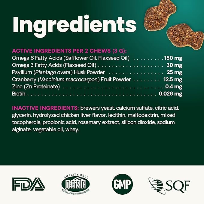 VetriScience Hairball Control Chews, Gentle Hairball Remedy for Cats, Omega-3 and Fiber Supplement, Support Digestion and Skin and Coat, Reduce Hairballs, Tasty Small Bites, Chicken, 60 Count