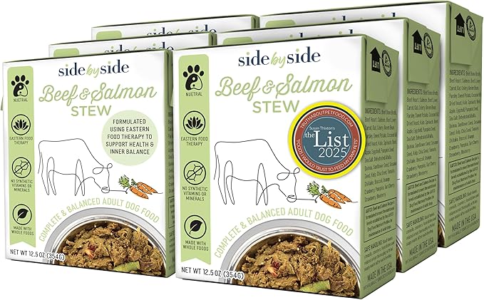 Side by Side Beef & Salmon Stew - Neutral Wet Dog Food & Dog Food Topper - Made with Nutrients & Whole Raw Ingredients - Human-Grade, No Artificial Additives or Fillers - USA Made (12.5 oz, 6-Pack)