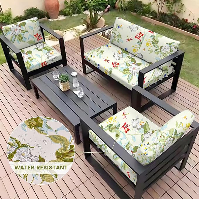 HANDONTIME 8Pcs Patio Cushion Covers Stretch Outdoor Couch Cover Replacement Cushions for Outdoor Furniture Waterproof Patio Furniture Cover for Pets Sofa Covers Washable (Spring Floral,Cover Only)