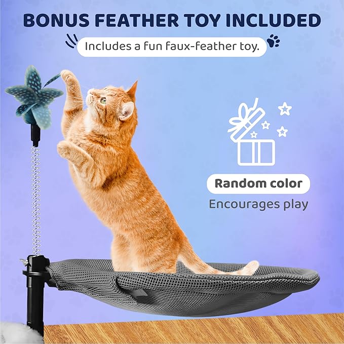 2-Tier Large Cat Desk Bed with Dual Hammocks | Ultra-Soft Removable Fur & Breathable Mesh Pads | Desk-Mounted Perch for One or Multiple Cats | Bonus Feather Toy Included