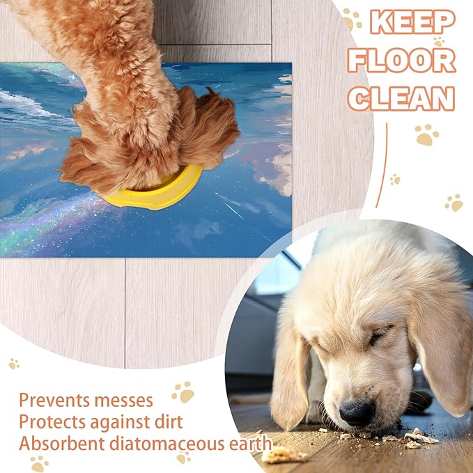 Sea Dog Food Mat for Floors Absorbent, Quick Dry Water Dispenser Mat for Food, Water, Pet Supplies 16" x 24", Rainbow