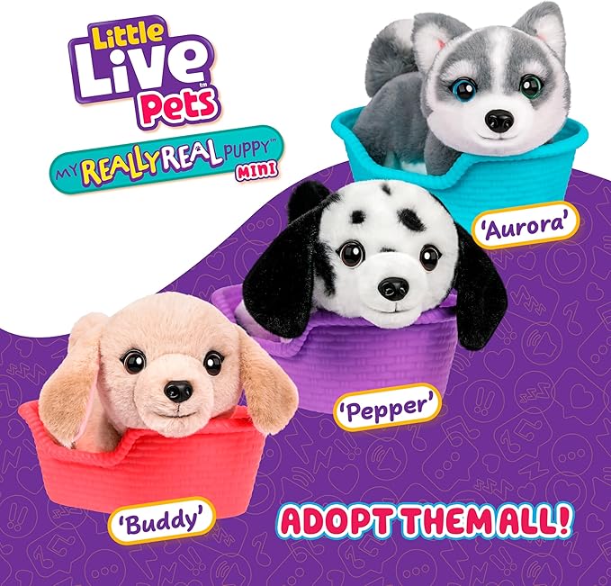 Little Live Pets My Really Real Puppy Mini Pepper The Dalmatian, Interactive Plush Toy with Basket, 20+ Sounds and Reactions, Puppy Toys for Kids